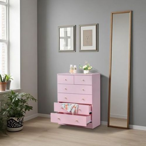 Karl Home 6-Drawer Pink Particle Board 25.98in. W Chest of Drawer