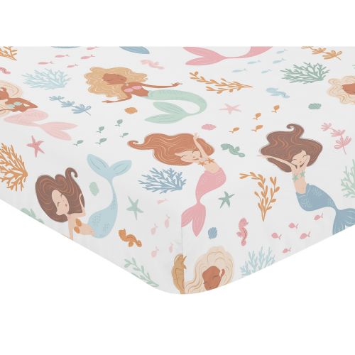 Sweet Jojo Designs Ocean Mermaids Girl 4p Nursery Crib Bedding Set Pink Teal Under the Sea Underwater Theme Fairytale Fish Blue