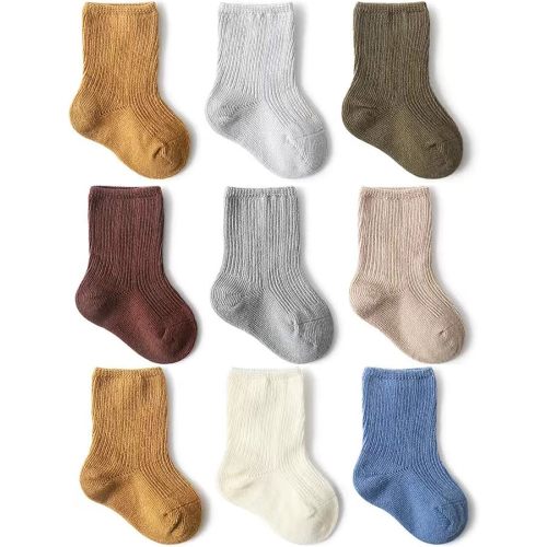 Toddler Socks Unisex Baby Boy Girls Cotton Crew Seamless Socks 9 Pairs