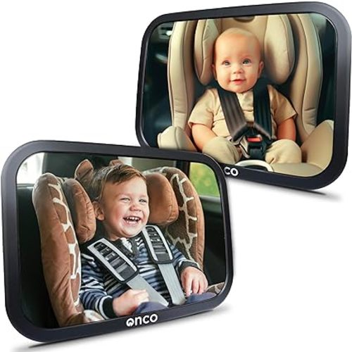 Onco Baby Car Mirror Rear Facing (2 Pack) - 100% Shatterproof & Shakeproof, Award-Winning Convex Car Mirror for Baby with 360° Rotation, Newborn Essentials (9.6 x 6.9 in)