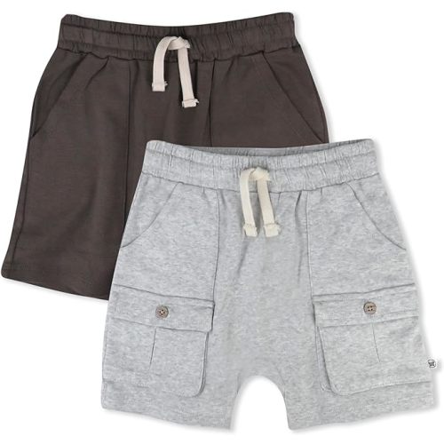 HonestBaby Unisex-Baby 2-Pack Cargo Shorts 100% Organic Cotton for Infant Baby and Toddler, Boys, Girls
