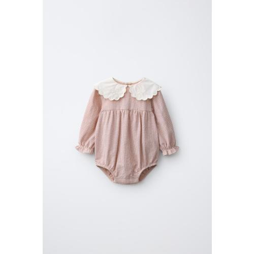 GINGHAM PRINT PETER PAN COLLAR ROMPER - Pink | ZARA United States