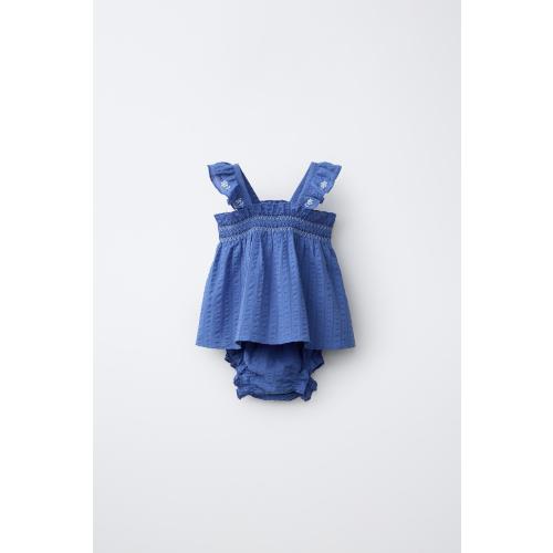 EMBROIDERED FLORAL TEXTURE BLOUSE AND PANTY SET - Bluish | ZARA United States