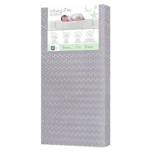 Dream On Me 2 in 1 Little Lullaby 5" Standard Crib and Toddler Futon/Fiber Mattress - Silver Honeycomb: Firm/Soft Feel, Vinyl Cover