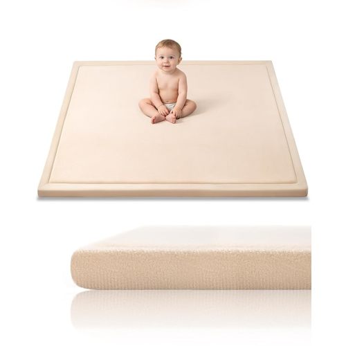Baby Play Mat for Floor, 1.2" Thick Memory Foam 50"×50" Playpen Mat for Kids, Infants, Toddlers - Soft, Durable Baby Crawling Mat for Tummy Time, Sitting with Non-Slip Bottom (Beige)