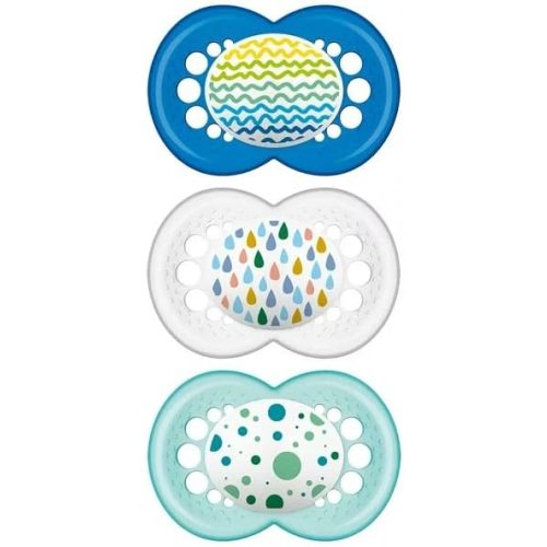 MAM Original Pacifier, Nipple Shape Helps Promote Healthy Oral Development, 3 Pack, Unisex Boy, 6+ Months