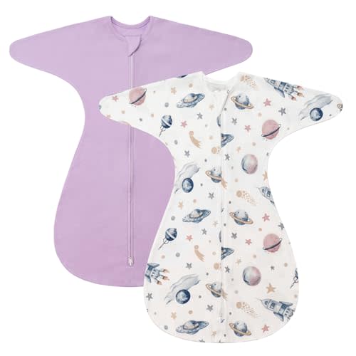 ZIGJOY Baby Transitional Swaddles for Newborns: 0.5 Tog Arms Up Sleep Sack 3-6-12 Months Soft Cotton Shark Fin 2 Way Zipper