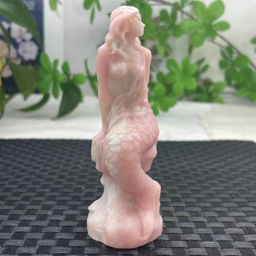 Hand-Carved Pink Opal Mermaid, Crystal Home Decor (4")