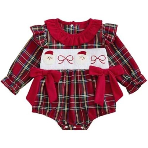 Baby Girl Halloween Outfit Long Sleeve Pumpkin Smocked Plaid Romper Fall Winter Clothes