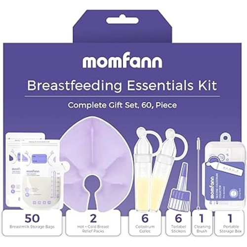 Breastfeeding Care Kit for Nursing Moms, 60-Piece Complete Gift Set with Milk Collector, 50 Storage Bags & Hot/Cold Packs - Relieves Engorgement & Improves Milk Flow,BPA-Free Essentials(Purple)