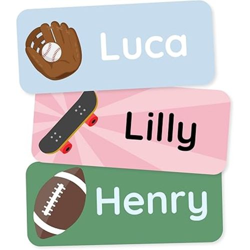Personalized Name Labels for Kids (60) – Custom Waterproof & Durable Stickers for Clothing, Daycare, Office & School Supplies - Sports