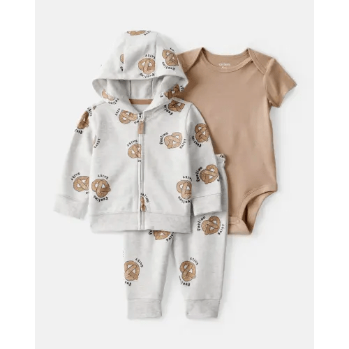 Baby Boy 3-Piece 'Feeling Salty' Pretzel Jacket Outfit Set - Grey/Brown | Carter's