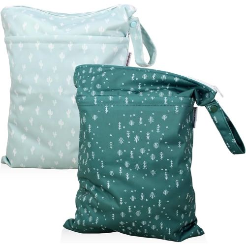 Mama Koala Waterproof Wet Dry Bags for Baby Items, Cloth Diapers, Swimsuits, Travel, Gym Clothes, Beach, Pump Parts, Toiletries, Two Zippered Pockets, 2 Pack (W017)