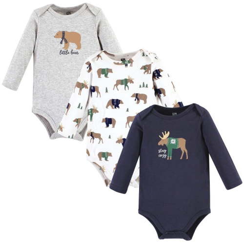 Hudson Baby Cotton Long-Sleeve Bodysuits, 3- Pack, Newborn- 24 Months