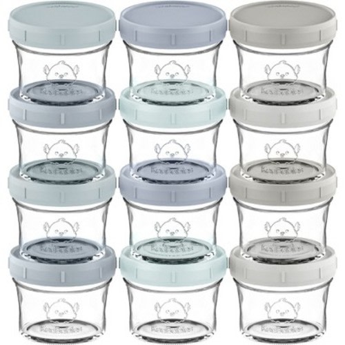 12pk Prep Baby Food Storage Containers, 4 oz Leak-Proof, BPA Free Glass Baby Food Jars for Feeding