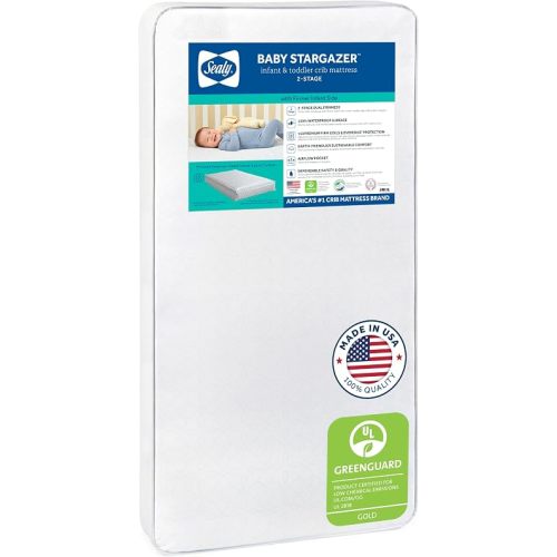 Sealy Baby 2 Stage Infant Crib Mattress Plus Toddler Bed Fit, Breathable, Cooling Foam, EverEdge Steel Guards and Dual Firmness, Stargazer