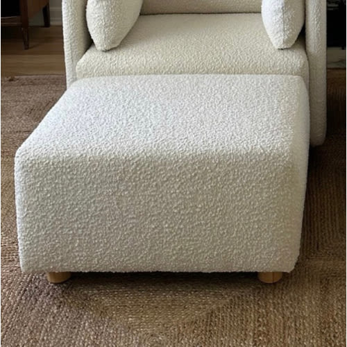 High Performance Bouclé Oyster | Ollie: Chair and Half Stationary Rectangle Ottoman with Wood Legs | Oilo™ Studio