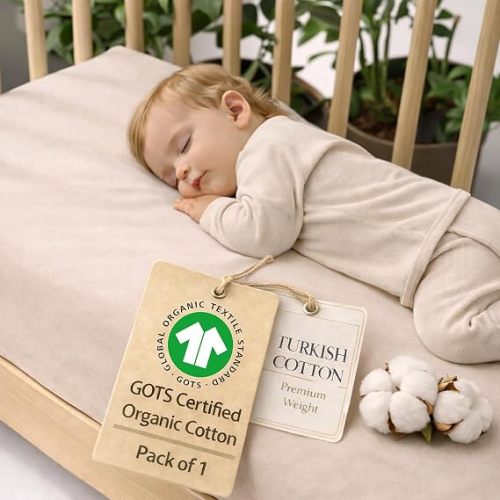 GOTS Organic Cotton Crib Sheets, Aegean Heritage Turkish Cotton 200GSM, Quality at First Touch,1 Pack Toddler Bed Fitted Mattress Sheets for Boys, Girls Cute Breathable Soft