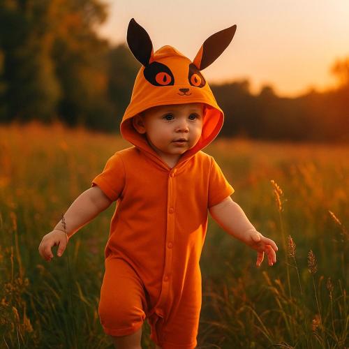 Cotton Anime Baby Romper: Hooded Cosplay Onesie - 0-24M Costume for Baby