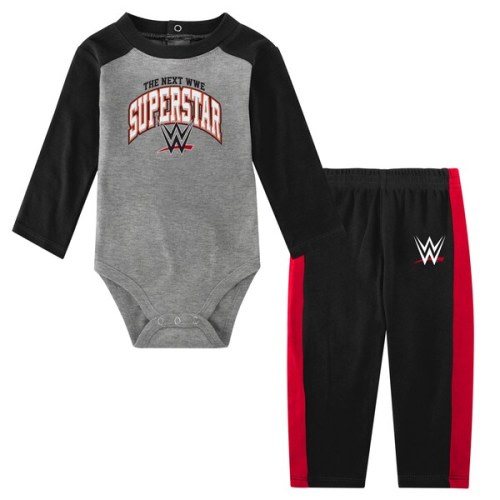 Newborn Gray/Black WWE The Next Superstar Long Sleeve Bodysuit & Sweatpants Set