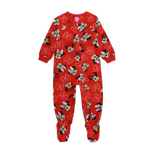 Minnie Mouse Toddler Girl's Bow Print Red Fleece Pajama Sleeper, Size 4T