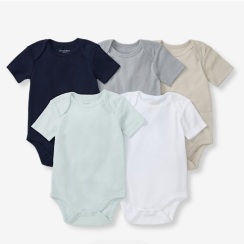 Burt's Bees Baby Bodysuits, Short Sleeve and Long Sleeve One-Pieces, 100% Organic Cotton, Pack of 5