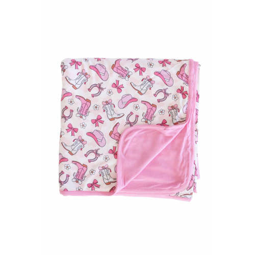 Rodeo Dreams Double Sided Bamboo Kids Blanket in Pink | Caden Lane