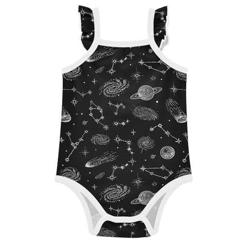 Baby Girl Bodysuit Ruffle Sleeveless Space Planet Constellation Jumpsuit Cotton Summer Clothes Outfit