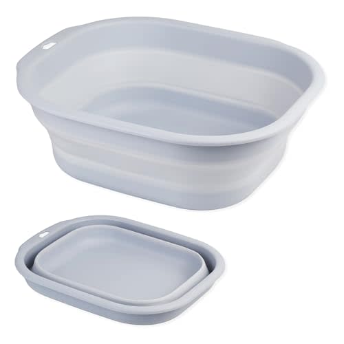 Collapsible Wash Basin Set of 2, Foldable Small Medium Size Wash Basin, Portable Plastic Basins for Laundry, Bottles, Travel, Camping (Light Blue)