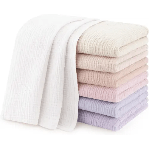 Susurration Muslin Burp Cloths 24x24 Inches Ultra Soft 100% Cotton, 4 or 7 Pack Baby Washcloths for Newborn, Absorbent Burp Rags & Swaddle Blankets