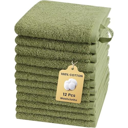 SEMAXE 100% Cotton Washcloths 12-Pack, 13 × 13 Inch Soft Luxury Face Towels – Super Absorbent & Quick-Dry, Premium Cloth with Hanging Loop, Oeko-TEX Certified, Gift-Ready Box