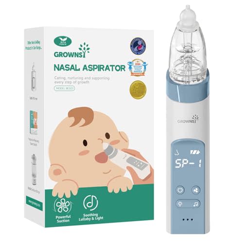 GROWNSY Nasal Aspirator for Baby, Electric Nose Aspirator for Toddler, Baby Nose Sucker, Automatic Nose Cleaner with 3 Silicone Tips, Adjustable Suction Level, Music and Light Soothing Function, Blue