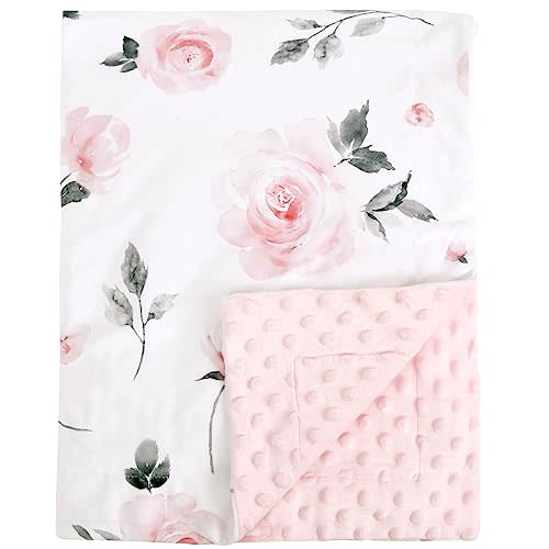 david's kids Micro Fleece Minky Baby Blanket for Girls with Double Layer and Soothing Raised Dots, Breathable and Soft Lightweight Receiving Blanket for Newborns, 30x40 Inches, Floral Flowers