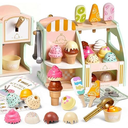 Giant bean Wooden Ice Cream Play Set, with Drop-Down Dispenser