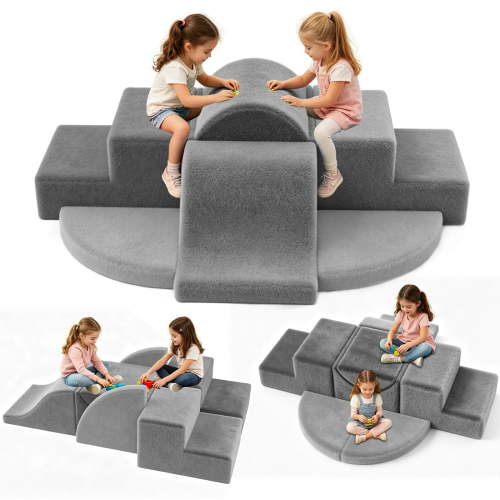 Climbing Toys for Toddlers, 7 Pieces Indoor Baby Foam Blocks Soft Play Set with PU Leather, Kids Climb and Crawl Sliding Activity Structure Gym Playground Climber