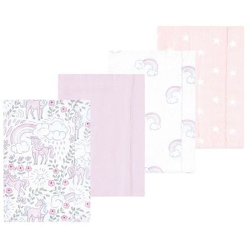 Luvable Friends Hudson Baby Cotton Poly Flannel Burp Cloths 4pk, Magical Unicorn