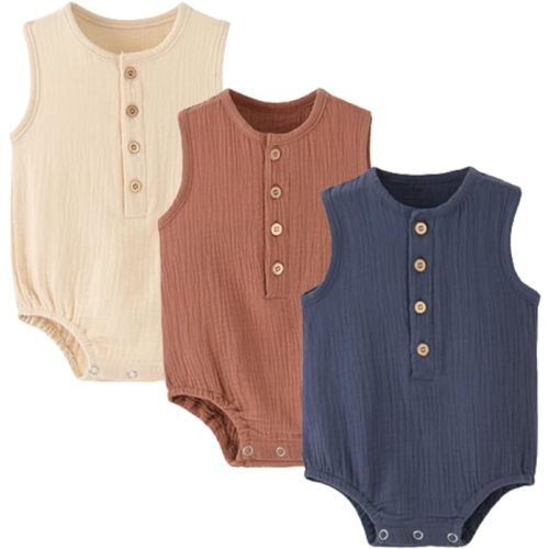 Baby Boy Romper Sleeveless Cotton Linen Bodysuit Tank Top One Piece Neutral Newborn Baby Summer Clothes/Outfits