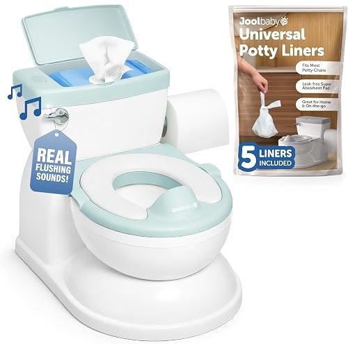 Jool Baby Real Feel 2-in-1 Potty with Wipes Storage, Flushing Sounds & Disposable Liners - Realistic Toilet - Easy to Clean & Assemble (Aqua)