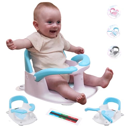 Wddbb Baby Bath seat for Babies 6 Months & up, 360° Stable Toddler Bath Chair with one-Touch Button, Back Hollow Design, Water Temperature Card & 4 Suction Cups for Safety (Blue)