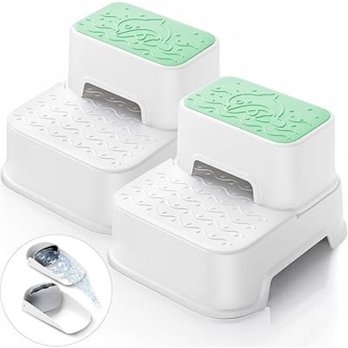 2-Step Toddler Step Stool, Non Slip Kids Step Stool for Bathroom Sink & Toilet Potty Training, Sturdy Stable Base, 10”Height Supports 220 lbs (2Packs Green)