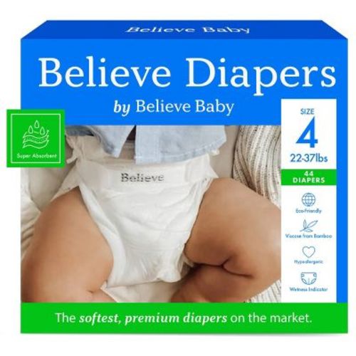 Believe Baby Premium Soft Hypoallergenic Disposable Diapers (Select Size and Count)