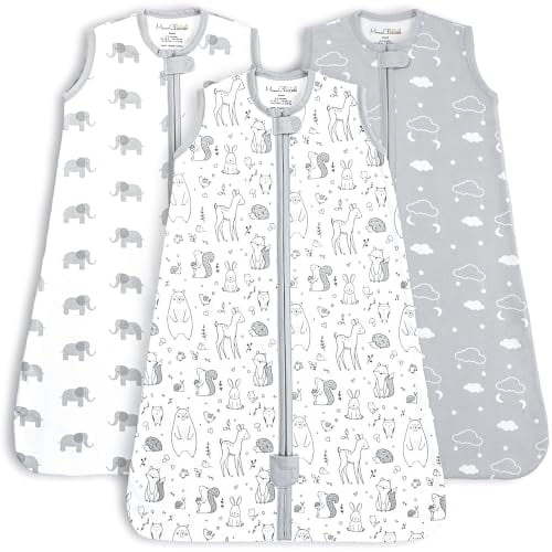 Mama Cheetah Baby Sleep Sack 0.5 TOG, Organic Cotton Baby Wearable Blanket, Boy Girl Newborn Infant, Swaddle Transition Baby Sleeping Bag, S (0-6 Month), 3-Pack