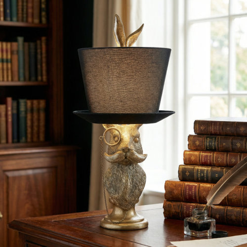 Mercer41 23.5" Gold Rabbit Table Lamp With Top Hat Linen Shade | Wayfair