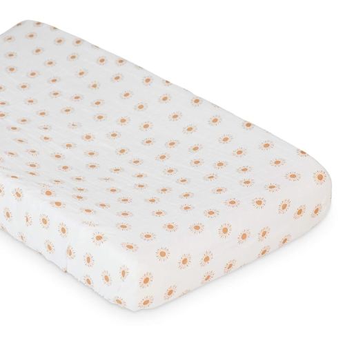 Lulujo Muslin Change Pad Cover - Fitted Changing Pad Cover for Boys and Girls -32"x17", 1 Pack (Suns)
