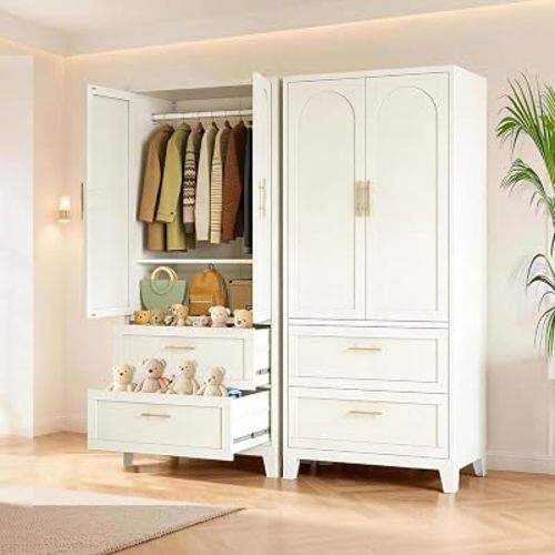 RYH Metal Wardrobe with 2 Drawers (White, 70.87" H x 31.5" W x 17.72" D)