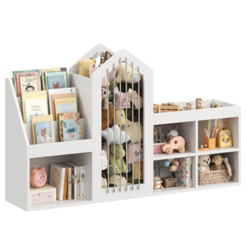 Kids Bookshelf & Toy Storage Organizer, Toy Cabinet With Stuffed Animal Storage & Elastic Cords, 4-tier Bookcase And 5 Compartments | Wayfair