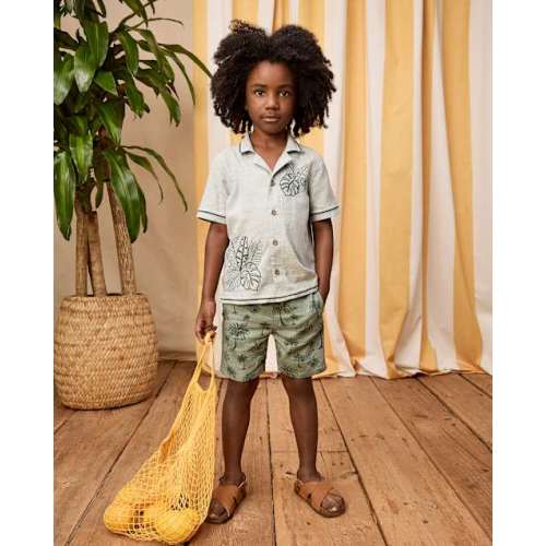 Boys Stitched Linen-Blend Pull On Shorts - Amalfi Coast - Green