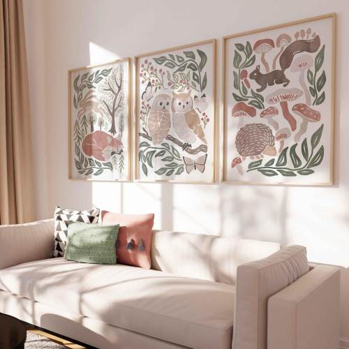 Woodland Animal Prints, Forest Animal Wall Art Woodland Print Set Watercolor Woodland Poster Cottagecore Nursery Wall Decor Woodland Artwork