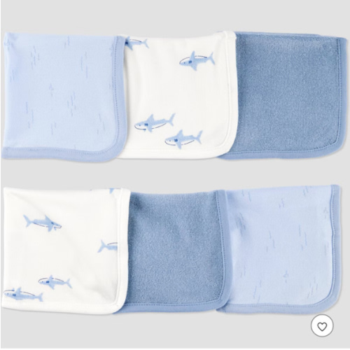 Carter's Just One You®️ Baby Shark Washcloth - Blue: Cotton Polyester Terry, Animal Prints, 9x9