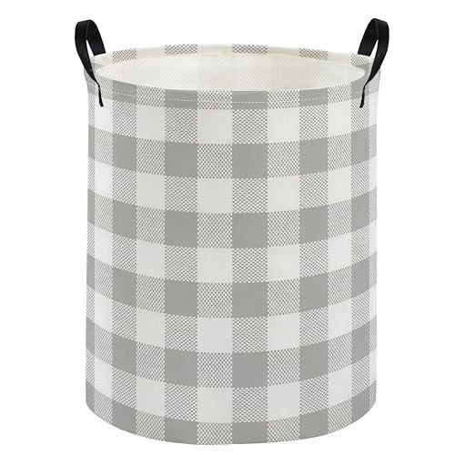 Kids Laundry Basket Gery grid Hamper for Nursery Boys Hamper Cute Kids Storage Bin Organizer Room Decor for Home(Grey grid)